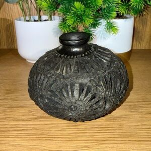 Vintage Black Pottery Textured Vase